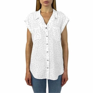 Jachs New York Women's Short Sleeve V Neck Blouse White and Black size Large